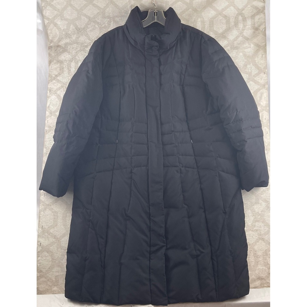 Calvin Klein Womens 1X Black Down Feather Quilted Long Puffer Coat Jacket